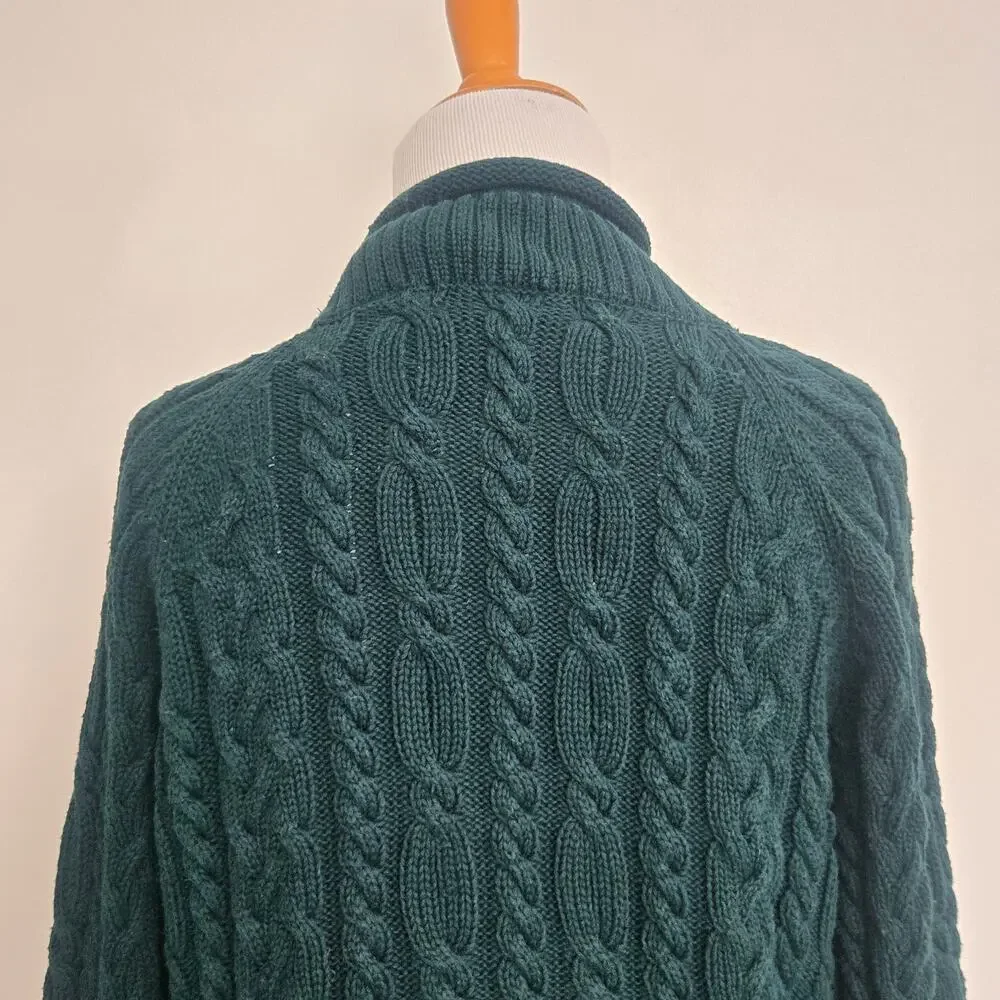 Vintage Roll Neck Cable Knit Sweater Chunky Green Heritage Women Medium
